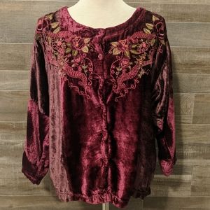 Together Embroidered Floral Rose Boho Top Small